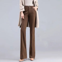 Women's Autumn High Waist Solid Flare Pants with Wide Legs