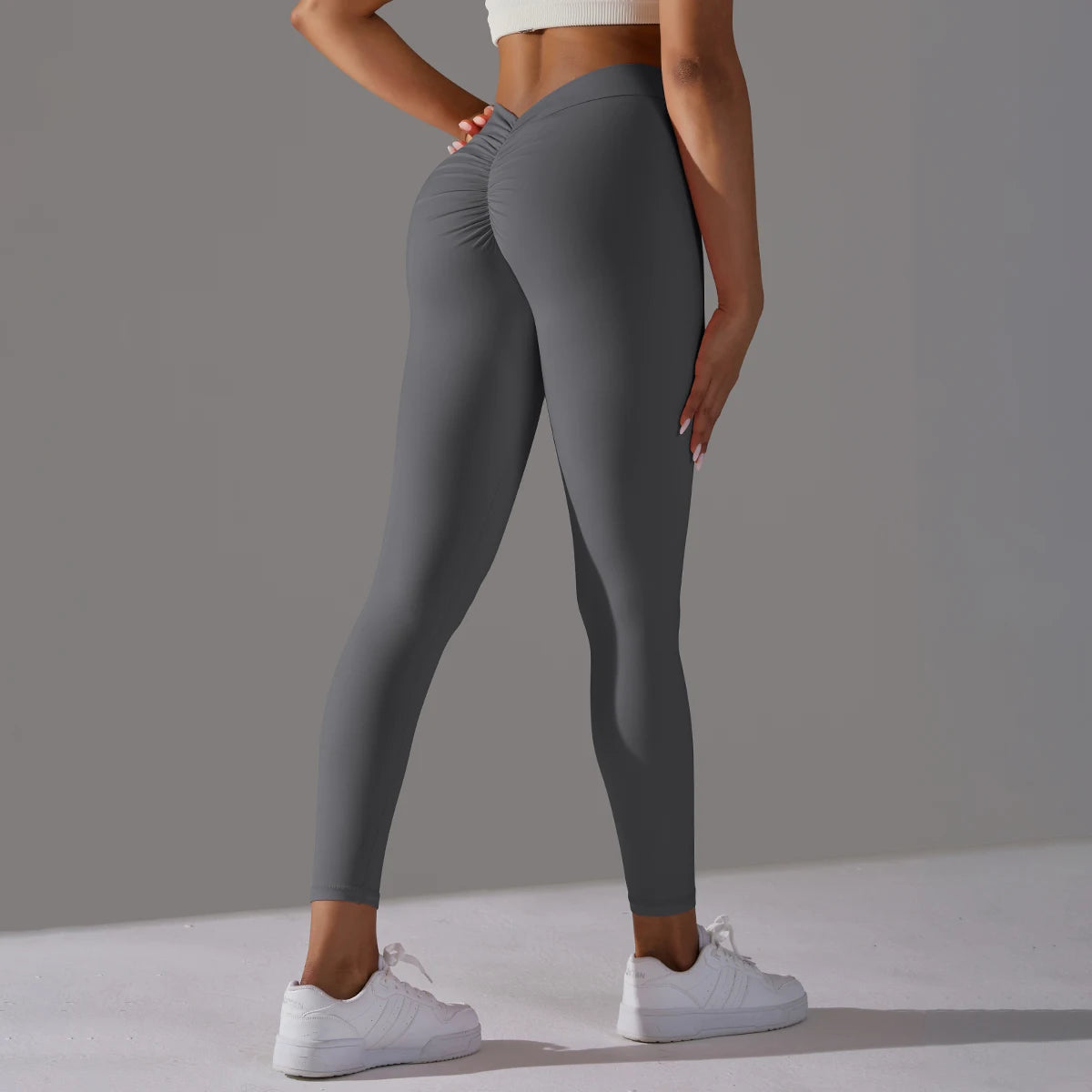 Legging de yoga taille haute avec dos en V et fronces pour femmes 