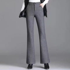 Office Lady Fashion Thicken Wool High Waist Flare Pants Women