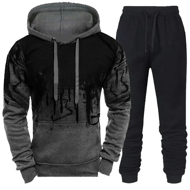 Men's Drip Print Hoodie & Jogger Sweatpants Set