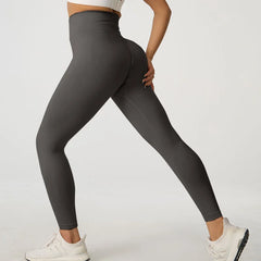 Legging de sport taille haute sans coutures couleur pêche pour le yoga et le fitness 