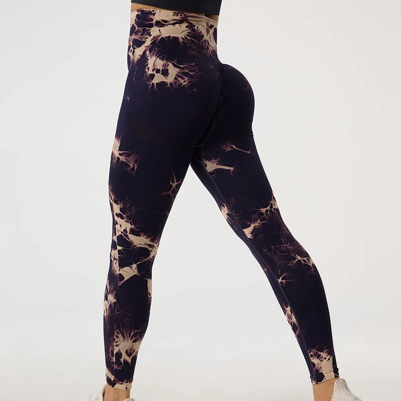 Seamless Tie Dye High Waist Yoga Pants for Women Fitness Tights