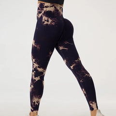 Pantalon de yoga taille haute sans coutures Tie Dye pour femmes 