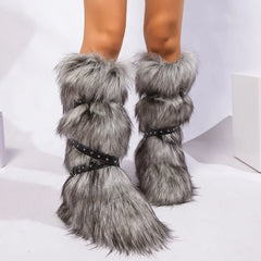 Women's Plush Faux Fur Winter Snow Boots Over Knee High