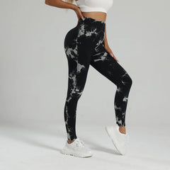 Leggings taille haute tie dye pour femmes - Pantalon de yoga et de course sans couture