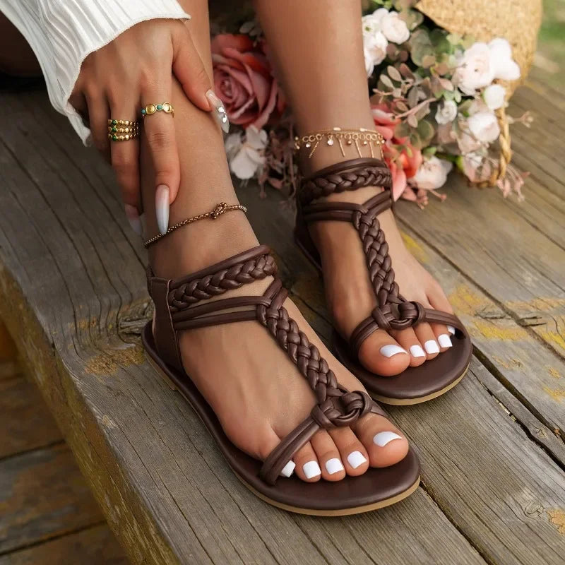 Women's Casual Open Toe Roman Flat Sandals for Beach Comfort