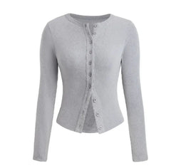 Women’s Knit Ribbed Button Front Long Sleeve Crop Top for Grunge Style