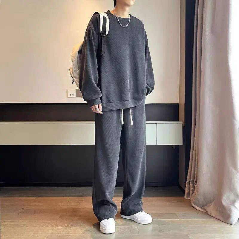 Men's Soft Lounge Sweatshirt & Wide-Leg Pants Set