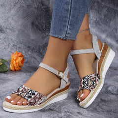 Women's White Peep Toe Wedge Gladiator Platform Sandals