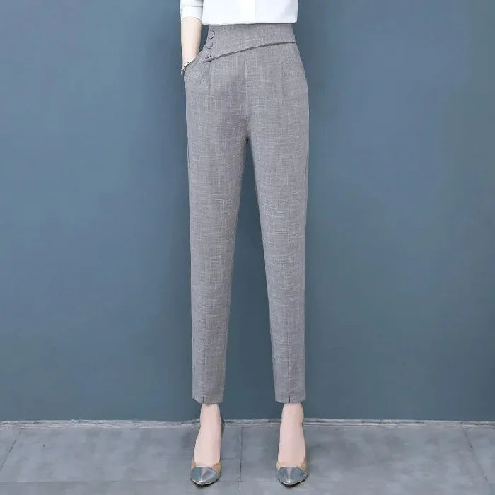 Black High Waist Summer Harem Pants with Pockets for Office Ladies