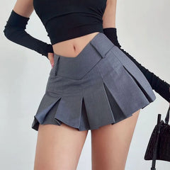 V Waist Pleated Skirts Women Summer High Waist A-Line Mini Skirt