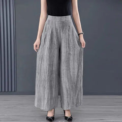 Literature Vintage Solid Linen Wide Leg Pants with Pockets