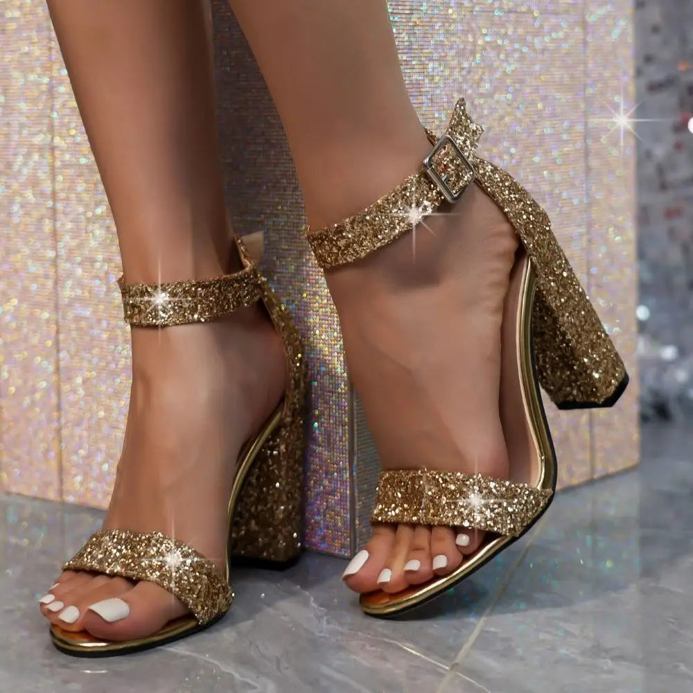 Luxury Women Sandals with Shiny Bow Sequins in Gold and Silver