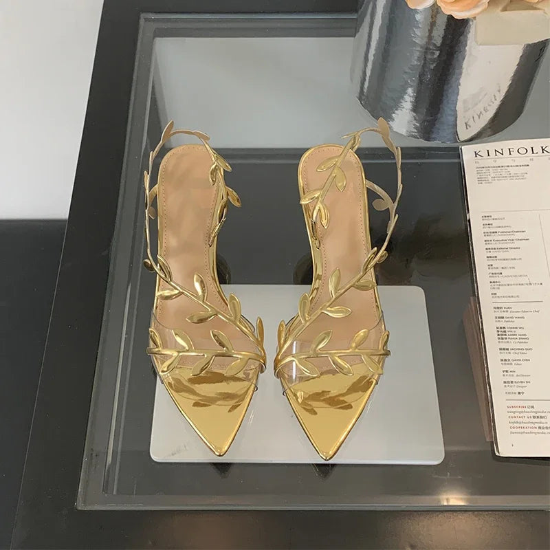 Sandales pointues à talons hauts pour femmes en or et argent pour les fêtes