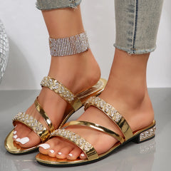 Women's Transparent Belt Snake Pattern Square Head Flat Slippers