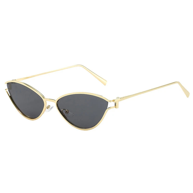 Trendy Black Cat Eye Sunglasses with Metal Frame for Women