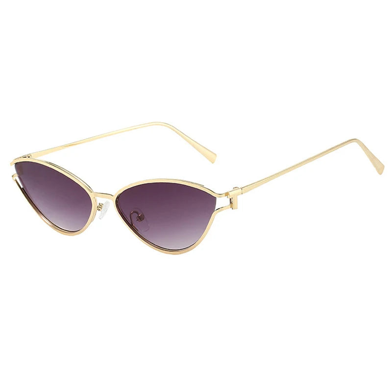 Trendy Black Cat Eye Sunglasses with Metal Frame for Women