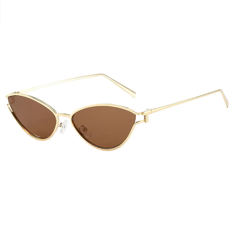 Trendy Black Cat Eye Sunglasses with Metal Frame for Women