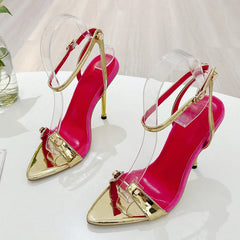 Gold Silver Ankle Strap High Heels for Women Wedding Banquet