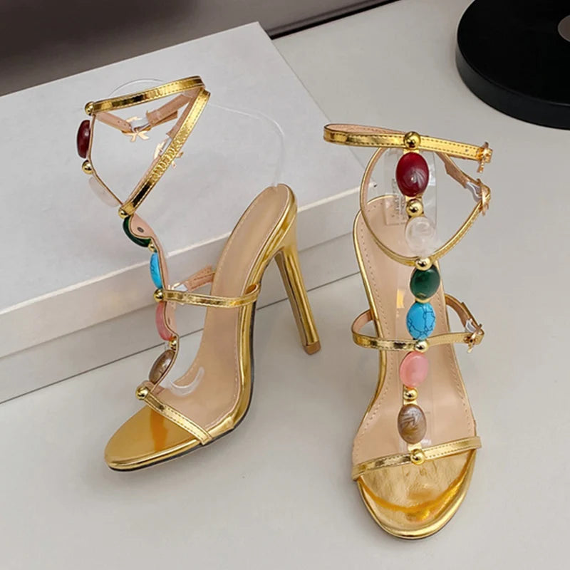 Designer High Heels Women's Bohemian Gem Strap Open Toe Sandals