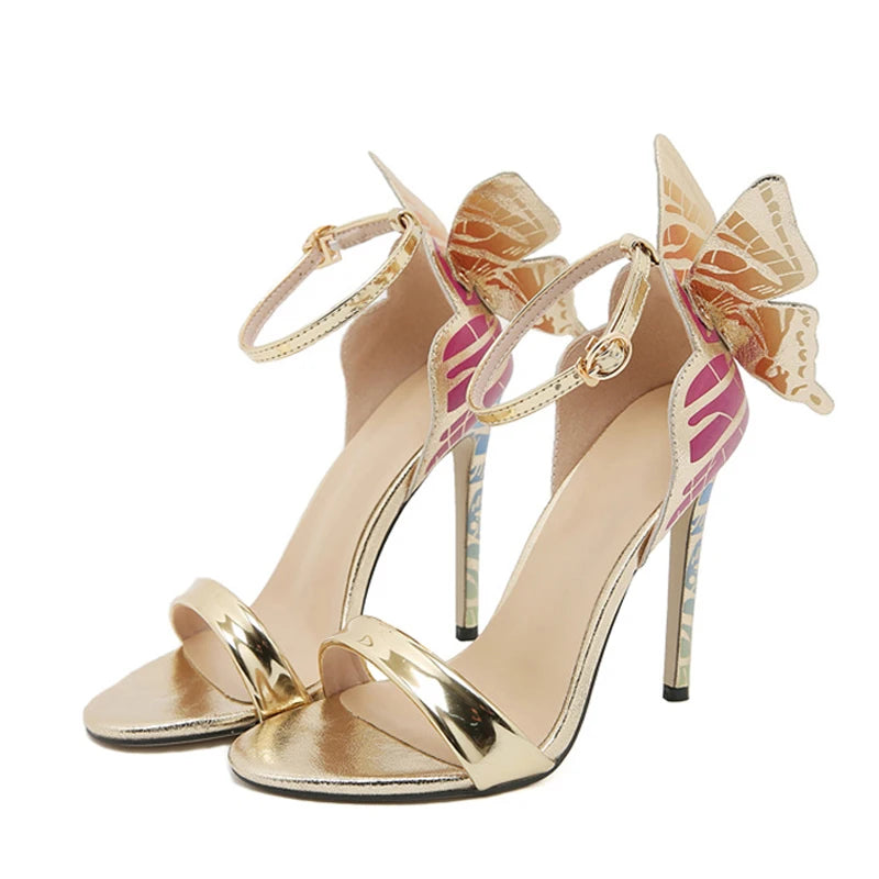 Summer Fashion Gold High Heels Open Toe Butterfly Sandals for Women