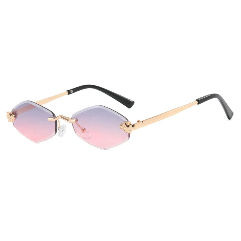 Trendy Rimless Polygonal Sunglasses with Stylish Gradient Lenses