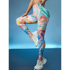 Trendy Leopard Print Neon Push Up Yoga Leggings for Women