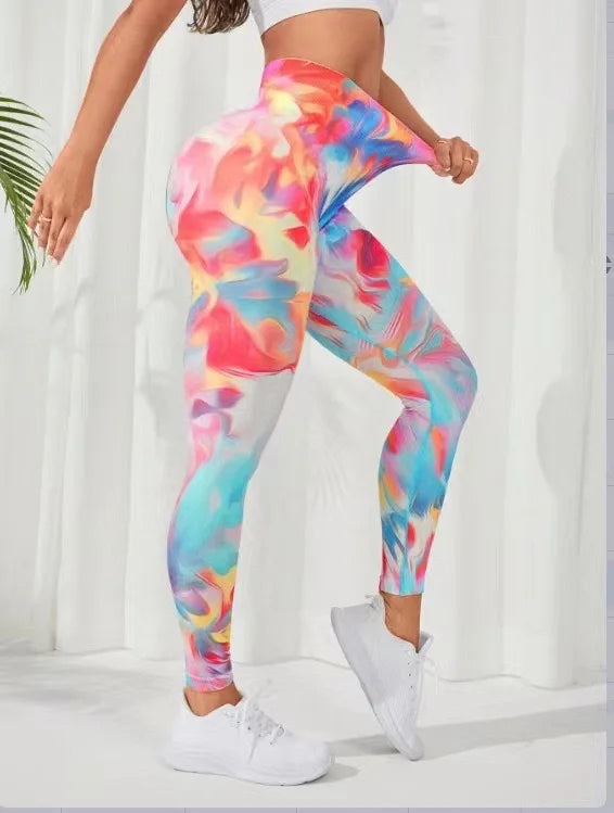 Trendy Leopard Print Neon Push Up Yoga Leggings for Women