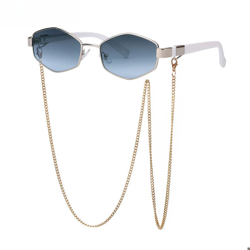 Trendy Retro Hexagon Sunglasses with Chain for Women’s Style