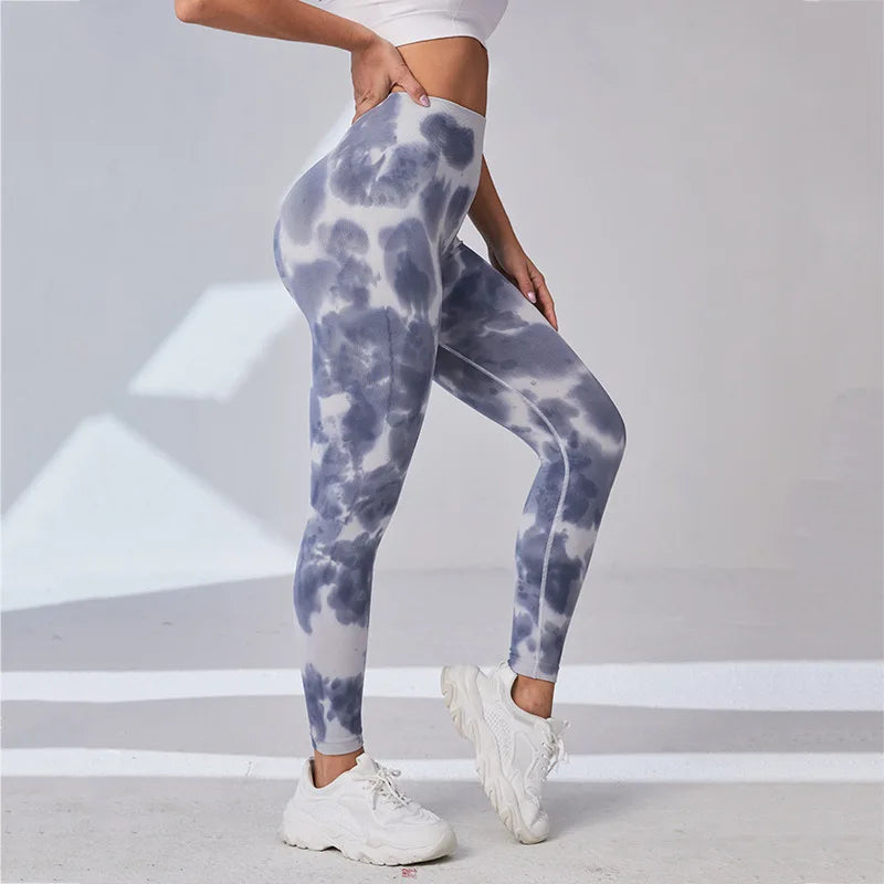 Legging de fitness taille haute sans coutures Tie Dye pour le yoga et la course à pied 