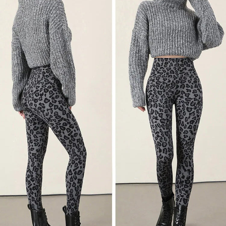 High Waisted Warm Velvet Leopard Sharkskin Leggings for Women