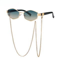 Trendy Retro Hexagon Sunglasses with Chain for Women’s Style