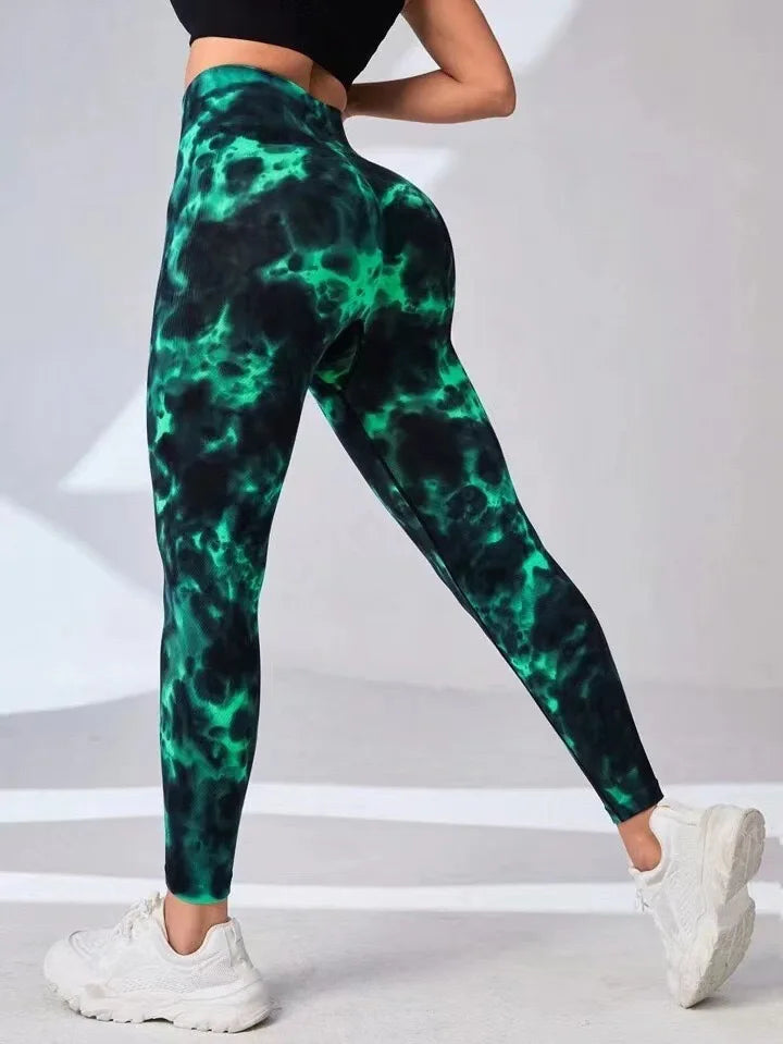 Legging de fitness taille haute sans coutures Tie Dye pour le yoga et la course à pied 