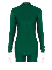 Long Sleeve Midrise Zip Leotard Casual Solid Color Playsuit