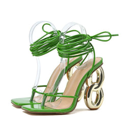 Green Cross Ankle Strap High Heels Sandals for Women