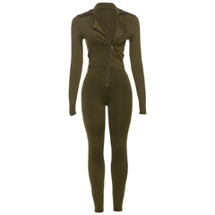 Women's Spring Long Sleeve Zipper Tight Hip Jumpsuit in Black