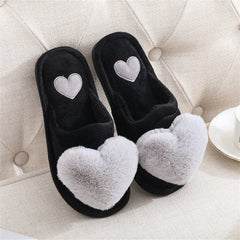 Women's Plush Heart Pattern Non-Slip Warm Home Slippers for Winter