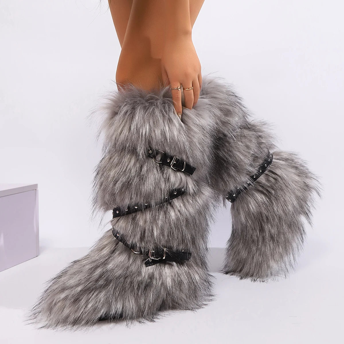 Bottes d'hiver de neige en fausse fourrure pour femmes au-dessus du genou