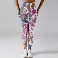 Legging de fitness taille haute sans coutures Tie Dye pour le yoga et la course à pied 