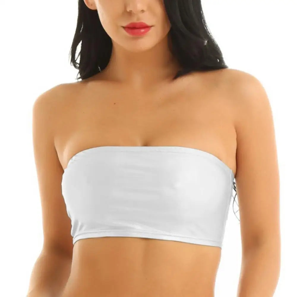 Women's Shiny Strapless Cropped Tube Top for Party and Club Wear