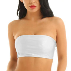 Women's Shiny Strapless Cropped Tube Top for Party and Club Wear