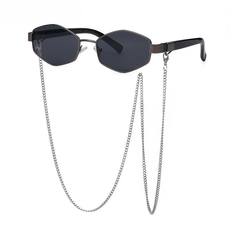 Trendy Retro Hexagon Sunglasses with Chain for Women’s Style