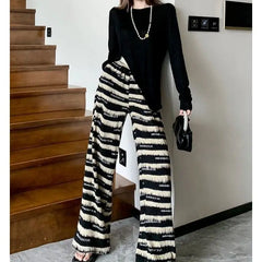 Women’s Striped High-Waist Drape Tie-Dye Wide-Leg Pants