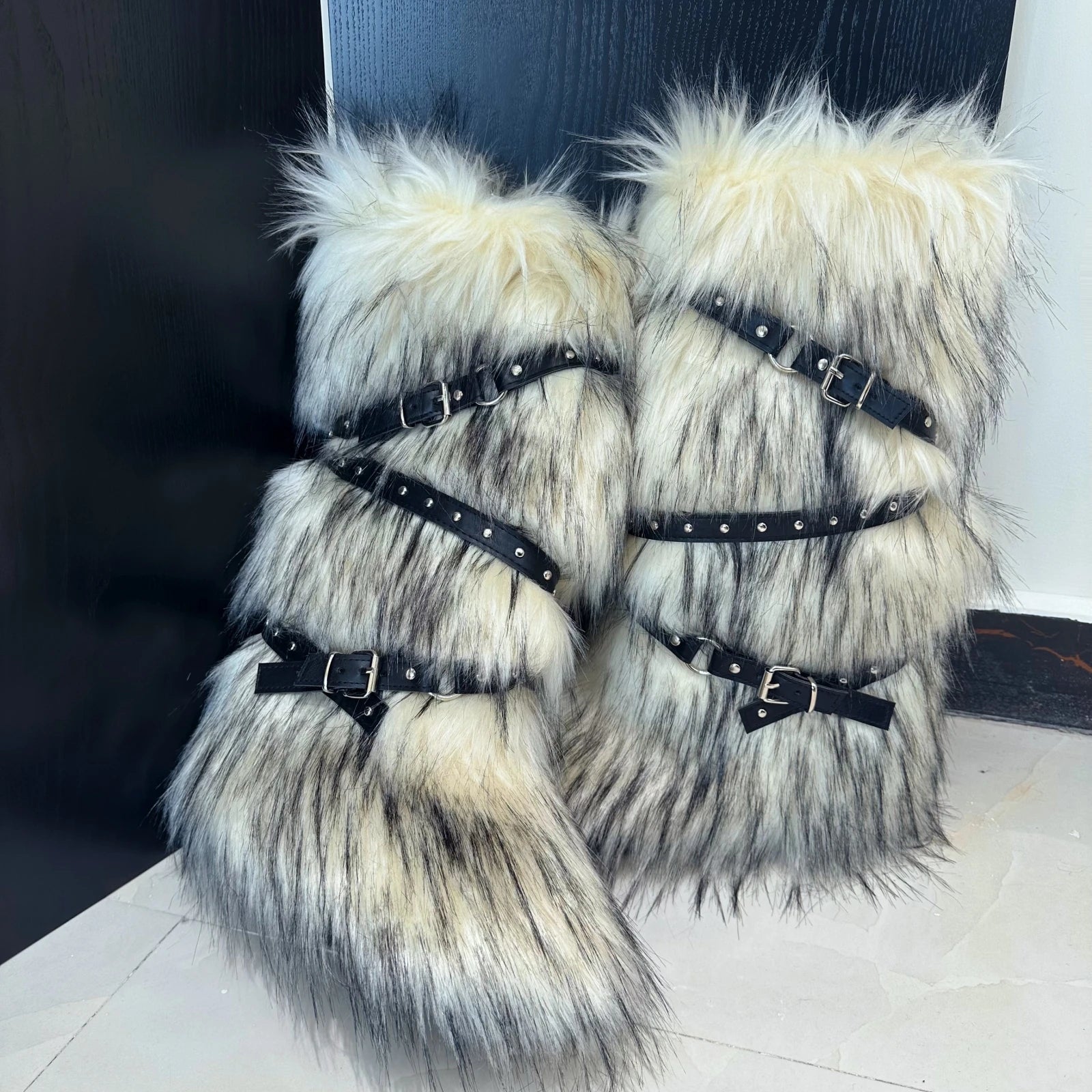 Women's Plush Faux Fur Winter Snow Boots Over Knee High