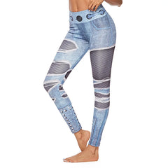 Pantalon de yoga push-up en denim imprimé pour femme - Legging de fitness taille haute 