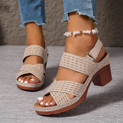 Women's Thick High Heel Cross Band Sandals with Anti-Slip Platform