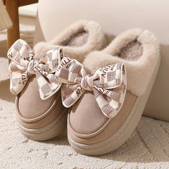 Women's Cute Bow Plush Home Slippers for Autumn and Winter