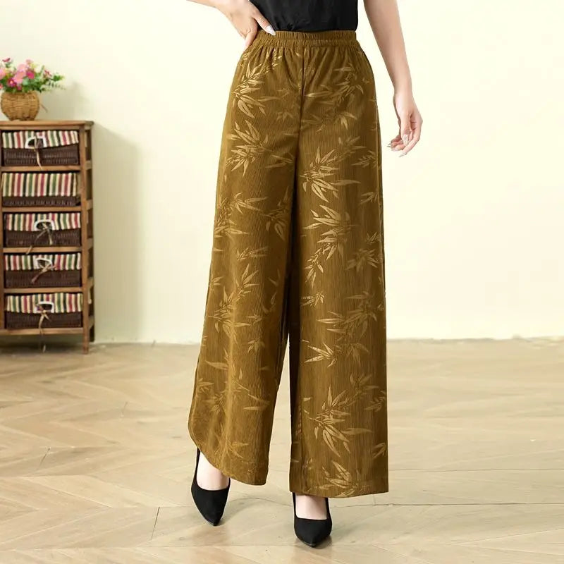 Pantalon large taille haute style ethnique vintage d'automne 