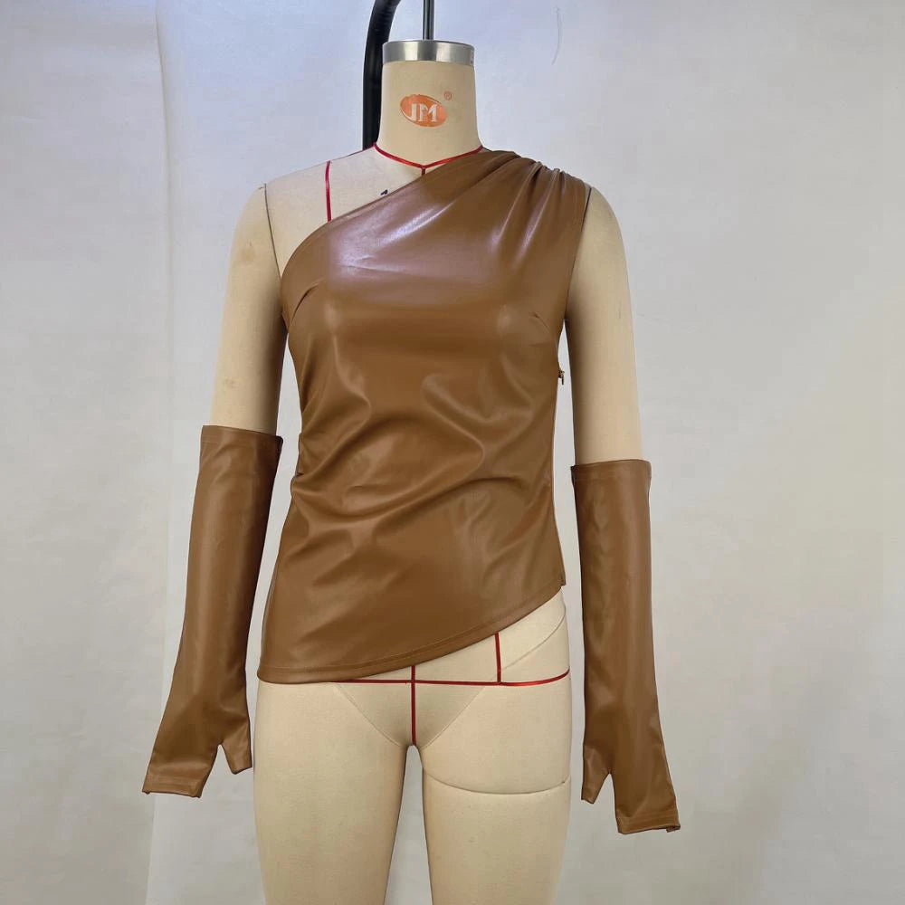 Women's Leather Vest with Sleeves and Irregular Hem Design