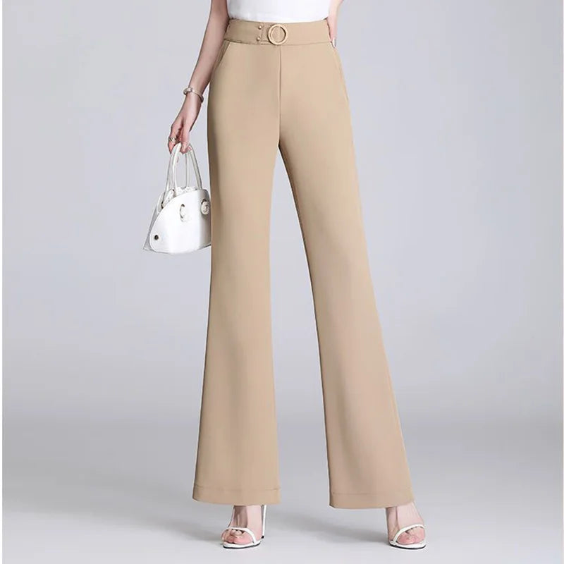 Pantalon de costume ample taille haute en soie glacée pour femme